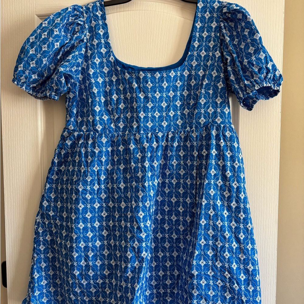 RHODE Blue Printed Puff-Sleeve Dress